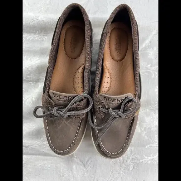 Sperry Top Sider Womens Shoes Size 7 Brown Fabric And Leather  Boat Shoes Loafer - Picture 2 of 9